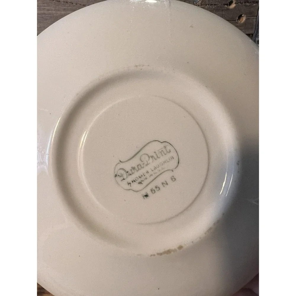 Vtg MCM Homer Laughlin Dura‎ Berry Teacup Saucer Aqua Diamonds & Floral Center